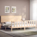 vidaXL Cadru de pat cu tăblie Super King Size, lemn masiv vidaXL Cadru de pat cu tăblie Super King Size, lemn masiv