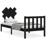 vidaXL Cadru de pat cu tăblie Small Single, negru, lemn masiv vidaXL Cadru de pat cu tăblie Small Single, negru, lemn masiv