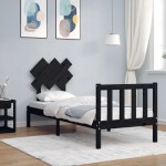 vidaXL Cadru de pat cu tăblie Small Single, negru, lemn masiv vidaXL Cadru de pat cu tăblie Small Single, negru, lemn masiv