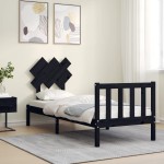vidaXL Cadru de pat cu tăblie Small Single, negru, lemn masiv vidaXL Cadru de pat cu tăblie Small Single, negru, lemn masiv