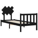 vidaXL Cadru de pat cu tăblie Small Single, negru, lemn masiv vidaXL Cadru de pat cu tăblie Small Single, negru, lemn masiv
