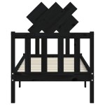 vidaXL Cadru de pat cu tăblie Small Single, negru, lemn masiv vidaXL Cadru de pat cu tăblie Small Single, negru, lemn masiv