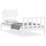 vidaXL Cadru de pat cu tăblie single, alb, lemn masiv vidaXL Cadru de pat cu tăblie single, alb, lemn masiv