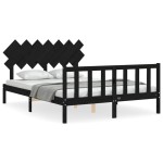 vidaXL Cadru de pat cu tăblie, negru, 140x190 cm, lemn masiv vidaXL Cadru de pat cu tăblie, negru, 140x190 cm, lemn masiv