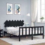 vidaXL Cadru de pat cu tăblie, negru, 140x190 cm, lemn masiv vidaXL Cadru de pat cu tăblie, negru, 140x190 cm, lemn masiv