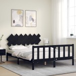 vidaXL Cadru de pat cu tăblie, negru, 140x190 cm, lemn masiv vidaXL Cadru de pat cu tăblie, negru, 140x190 cm, lemn masiv