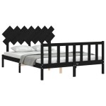 vidaXL Cadru de pat cu tăblie, negru, 140x190 cm, lemn masiv vidaXL Cadru de pat cu tăblie, negru, 140x190 cm, lemn masiv