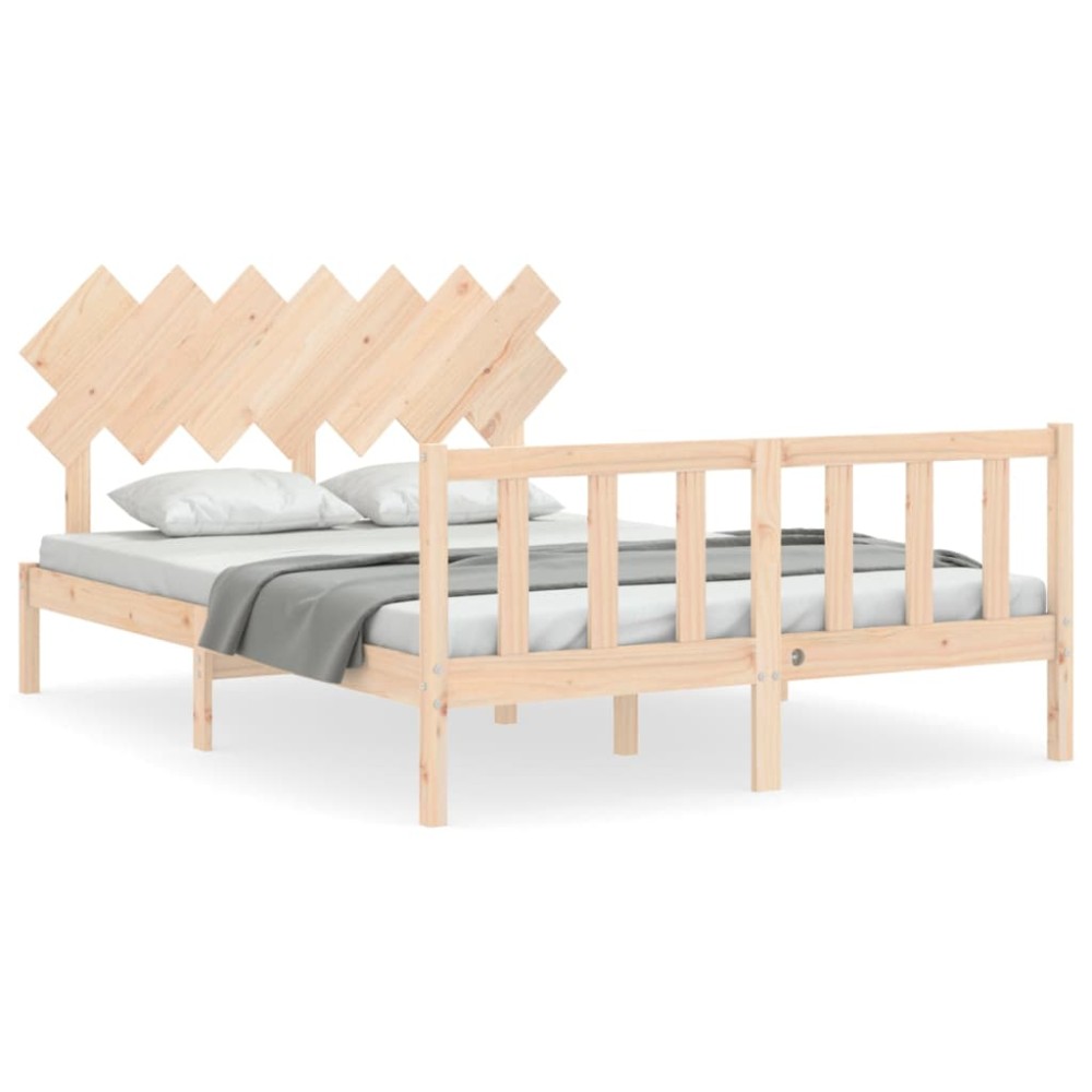 vidaXL Cadru de pat cu tăblie, king size, lemn masiv