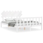 vidaXL Cadru de pat cu tăblie, alb, king size, lemn masiv vidaXL Cadru de pat cu tăblie, alb, king size, lemn masiv