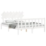 vidaXL Cadru de pat cu tăblie, alb, king size, lemn masiv vidaXL Cadru de pat cu tăblie, alb, king size, lemn masiv