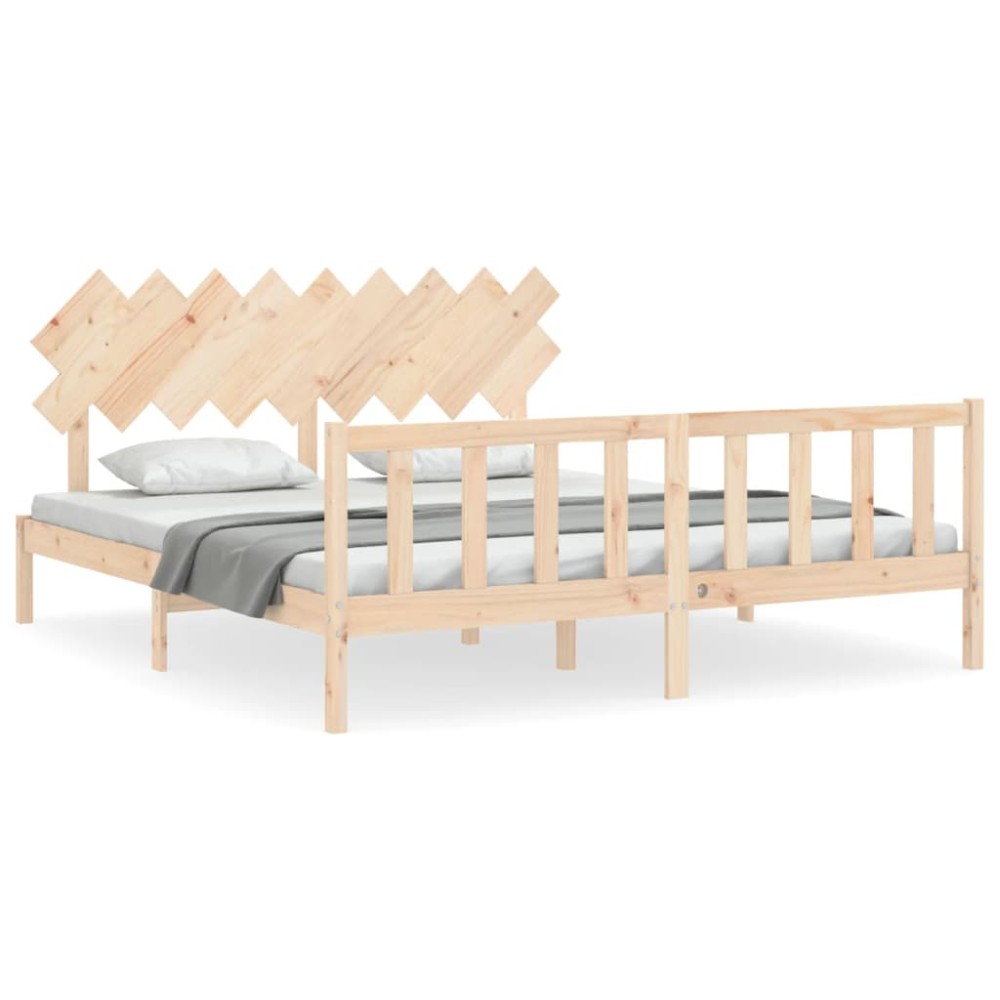 vidaXL Cadru de pat cu tăblie Super King Size, lemn masiv