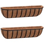 vidaXL Jgheab perete 2 buc. căptușeală cocos, negru, 61x19x16 cm, oțel vidaXL Jgheab perete 2 buc. căptușeală cocos, negru, 61x19x16 cm, oțel