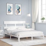 vidaXL Cadru de pat fără saltea, alb, 160x200 cm, lemn masiv pin