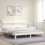 vidaXL Cadru de pat cu tăblie Super King Size, alb, lemn masiv
