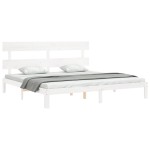 vidaXL Cadru de pat cu tăblie Super King Size, alb, lemn masiv