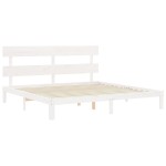 vidaXL Cadru de pat cu tăblie Super King Size, alb, lemn masiv