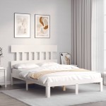 vidaXL Cadru de pat fără saltea, alb, 140x190 cm, lemn masiv de pin vidaXL Cadru de pat fără saltea, alb, 140x190 cm, lemn masiv de pin