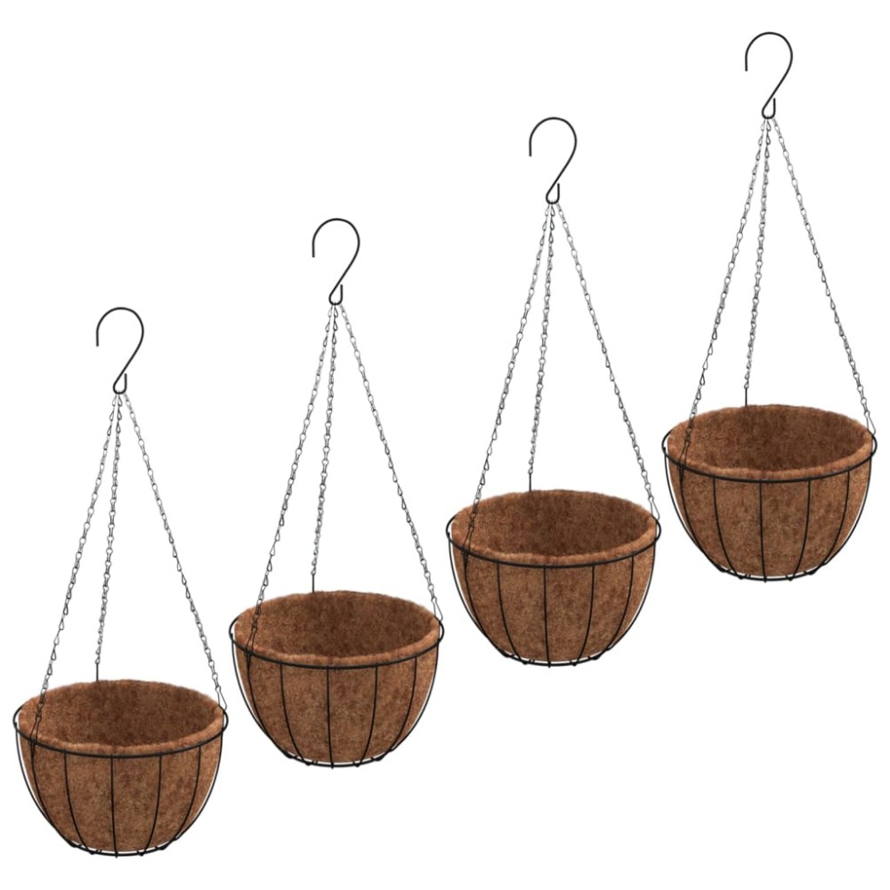 vidaXL Jardiniere suspendate căptușeală cocos 4buc negru Ø40x63cm oțel