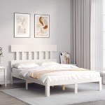 vidaXL Cadru de pat fără saltea, alb, 120x200 cm, lemn masiv pin vidaXL Cadru de pat fără saltea, alb, 120x200 cm, lemn masiv pin