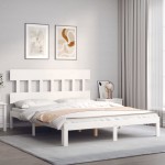 vidaXL Cadru de pat fără saltea, alb, 160x200 cm, lemn masiv pin