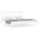 vidaXL Cadru de pat cu tăblie Super King Size, alb, lemn masiv