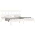 vidaXL Cadru de pat cu tăblie Super King Size, alb, lemn masiv