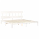 vidaXL Cadru de pat cu tăblie Super King Size, alb, lemn masiv