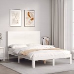 vidaXL Cadru de pat fără saltea, alb, 140x190 cm, lemn masiv de pin vidaXL Cadru de pat fără saltea, alb, 140x190 cm, lemn masiv de pin