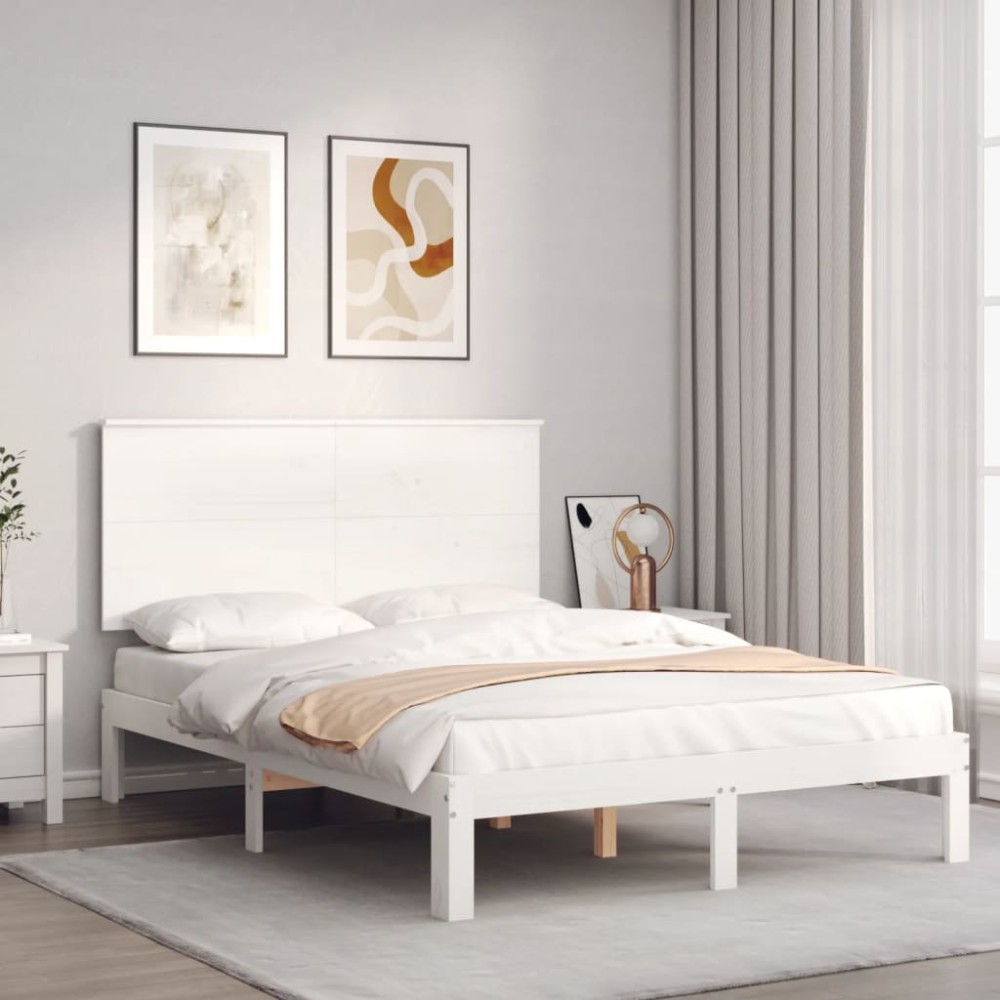 vidaXL Cadru de pat fără saltea, alb, 120x200 cm, lemn masiv pin