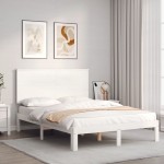 vidaXL Cadru de pat fără saltea, alb, 120x200 cm, lemn masiv pin vidaXL Cadru de pat fără saltea, alb, 120x200 cm, lemn masiv pin