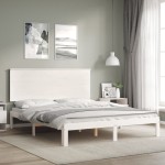 vidaXL Cadru de pat cu tăblie, alb, king size, lemn masiv vidaXL Cadru de pat cu tăblie, alb, king size, lemn masiv