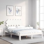vidaXL Cadru de pat fără saltea, alb, 120x200 cm, lemn masiv pin vidaXL Cadru de pat fără saltea, alb, 120x200 cm, lemn masiv pin