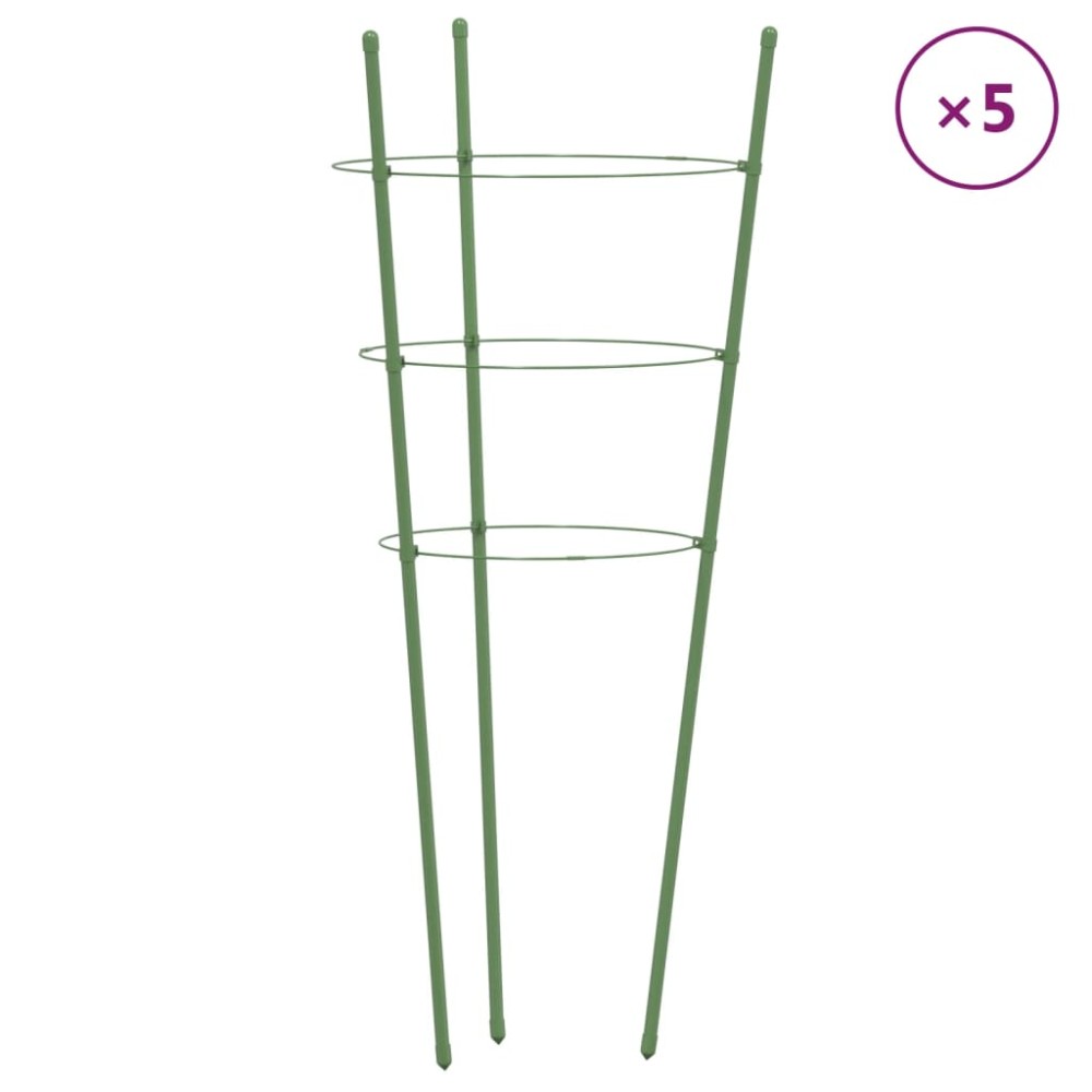 vidaXL Suport plante de grădină cu 3 inele, 5 buc, verde, 60 cm, oțel