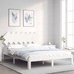 vidaXL Cadru de pat cu tăblie, alb, king size, lemn masiv vidaXL Cadru de pat cu tăblie, alb, king size, lemn masiv