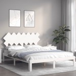 vidaXL Cadru de pat cu tăblie, alb, king size, lemn masiv vidaXL Cadru de pat cu tăblie, alb, king size, lemn masiv