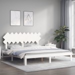 vidaXL Cadru de pat cu tăblie Super King Size, alb, lemn masiv