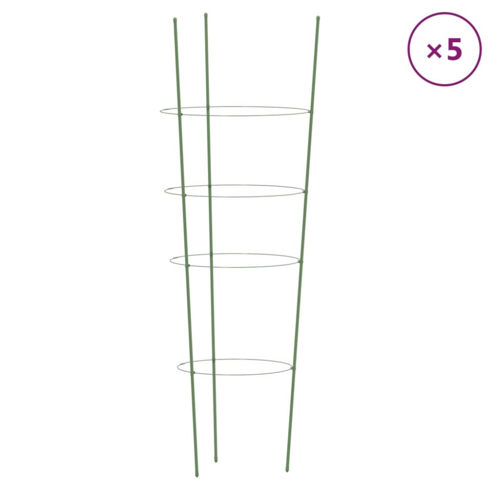 vidaXL Suport plante de grădină cu 4 inele, 5 buc, verde, 45 cm, oțel