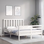 vidaXL Cadru de pat fără saltea, alb, 140x190 cm, lemn masiv de pin