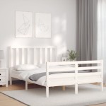 vidaXL Cadru de pat fără saltea, alb, 140x190 cm, lemn masiv de pin
