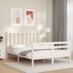 vidaXL Cadru de pat fără saltea, alb, 140x190 cm, lemn masiv de pin