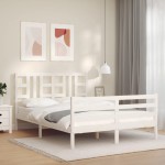 vidaXL Cadru de pat cu tăblie, alb, king size, lemn masiv vidaXL Cadru de pat cu tăblie, alb, king size, lemn masiv