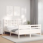 vidaXL Cadru de pat cu tăblie, alb, king size, lemn masiv vidaXL Cadru de pat cu tăblie, alb, king size, lemn masiv