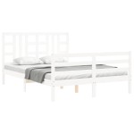 vidaXL Cadru de pat cu tăblie, alb, king size, lemn masiv vidaXL Cadru de pat cu tăblie, alb, king size, lemn masiv