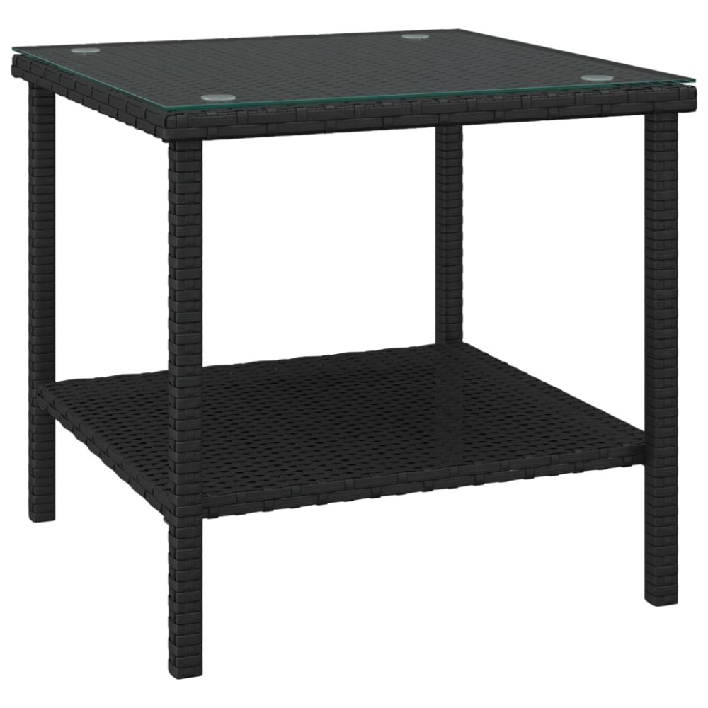 vidaXL Masă laterală, negru, 45x45x45 cm poliratan/sticlă securizată
