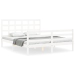 vidaXL Cadru de pat cu tăblie, alb, king size, lemn masiv vidaXL Cadru de pat cu tăblie, alb, king size, lemn masiv