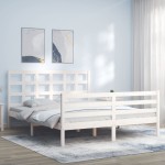 vidaXL Cadru de pat cu tăblie, alb, king size, lemn masiv vidaXL Cadru de pat cu tăblie, alb, king size, lemn masiv