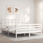 vidaXL Cadru de pat cu tăblie, alb, king size, lemn masiv vidaXL Cadru de pat cu tăblie, alb, king size, lemn masiv