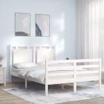 vidaXL Cadru de pat cu tăblie, 140x190 cm, alb, lemn masiv vidaXL Cadru de pat cu tăblie, 140x190 cm, alb, lemn masiv