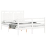 vidaXL Cadru de pat cu tăblie, 140x190 cm, alb, lemn masiv vidaXL Cadru de pat cu tăblie, 140x190 cm, alb, lemn masiv