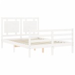 vidaXL Cadru de pat cu tăblie, 140x190 cm, alb, lemn masiv vidaXL Cadru de pat cu tăblie, 140x190 cm, alb, lemn masiv